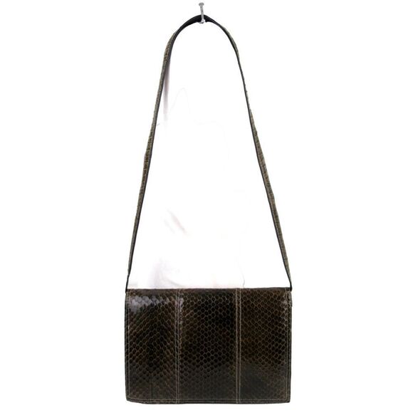 VTG BROWN SNAKE SKIN BLACK REAL LEATHER LINED SHOULDER BAG X-BODY CLUTCH PURSE - Picture 6 of 16